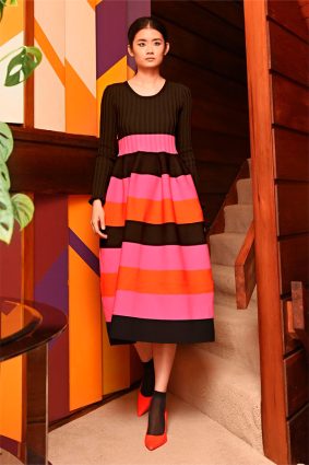 Coop Stripe Writer Dress Black Pink and Orange Geometric