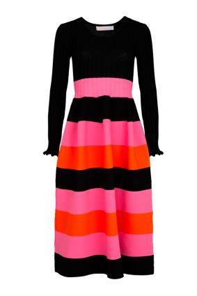Coop Stripe Writer Dress Black Pink and Orange Geometric
