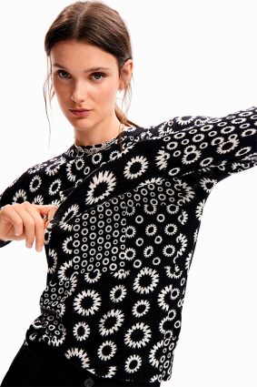 Desigual Pullover Negro White Print