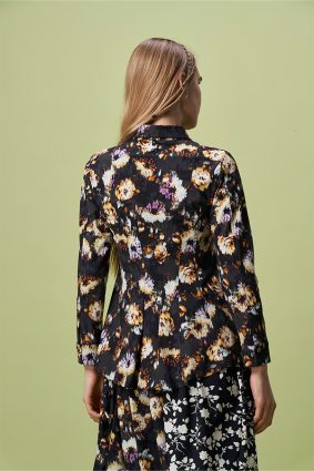 HIGH Mention Pleated Shirt Black Floral