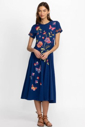 Johnny Was Gracey Crew Necks Swing Dress Sailor Blue