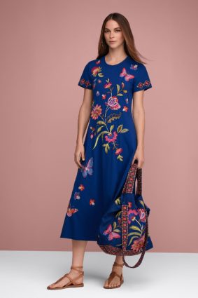 Johnny Was Gracey Crew Necks Swing Dress Sailor Blue