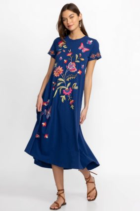 Johnny Was Gracey Crew Necks Swing Dress Sailor Blue