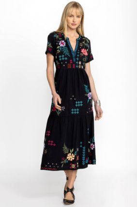 Johnny Was Katie Henley Tiered Knit Dress Black