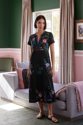 Johnny Was Katie Henley Tiered Knit Dress Black