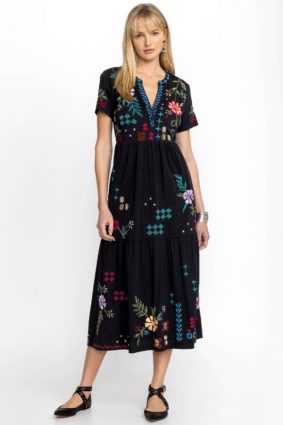 Johnny Was Katie Henley Tiered Knit Dress Black