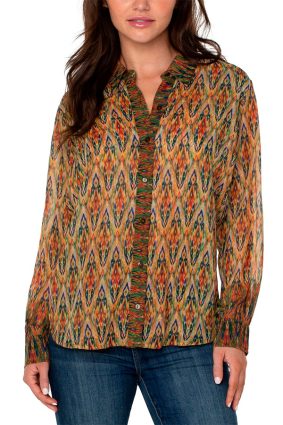 Liverpool Long Sleeve Button Front Woven Shirt Multi Ikat