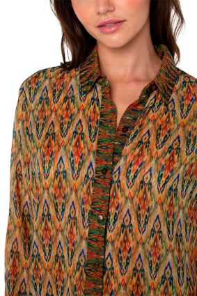 Liverpool Long Sleeve Button Front Woven Shirt Multi Ikat - Image 2