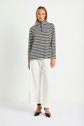 Mela Purdie Half Zip Sweater Milk Black and Welt Pocket Pant Milk