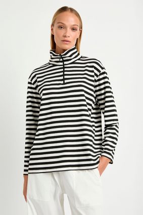 Mela Purdie Half Zip Sweater Milk Black and Welt Pocket Pant Milk