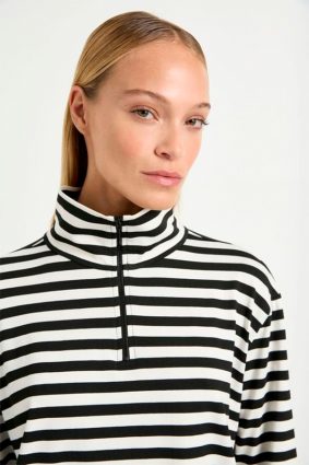 Mela Purdie Half Zip Sweater Milk Black and Welt Pocket Pant Milk