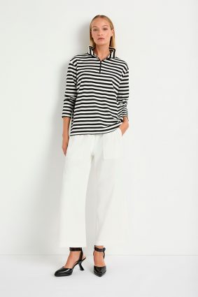 Mela Purdie Half Zip Sweater Milk Black and Welt Pocket Pant Milk