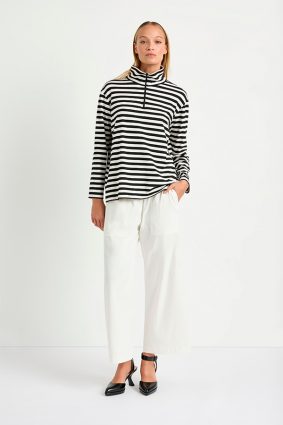Mela Purdie Half Zip Sweater Milk Black and Welt Pocket Pant Milk