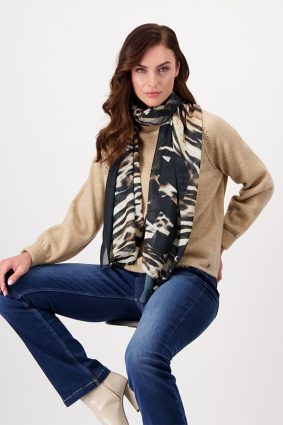 Monari Scarf Tiger Allover Black Ptn