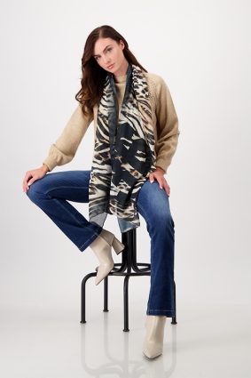 Monari Scarf Tiger Allover Black Ptn