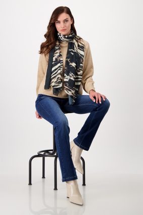Monari Scarf Tiger Allover Black Ptn