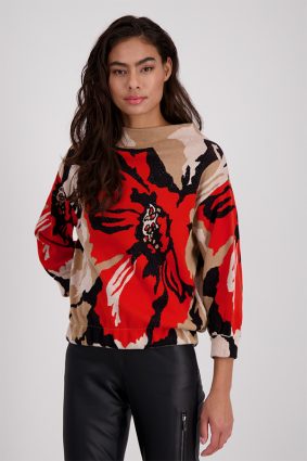 Monari Sweater Floral Jacquard Biscuit Ptn