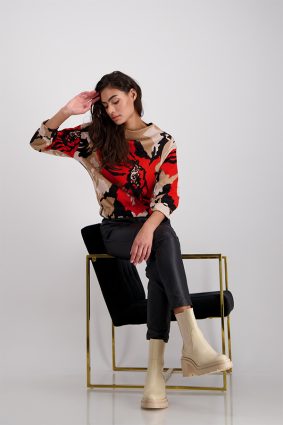 Monari Sweater Floral Jacquard Biscuit Ptn