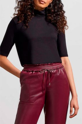 Tribal Mock Neck Elbow Sleeve Top Black