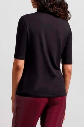 Tribal Mock Neck Elbow Sleeve Top Black