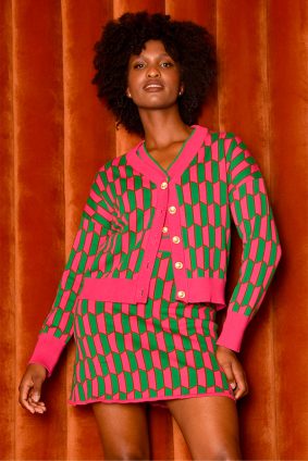 Coop Knit and Caboodle Cardigan Pink and Green