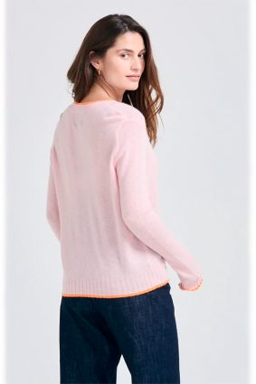Jumper 1234 Contrast Tip Cardigan Pale Pink Neon Orange