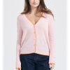 Jumper 1234 Contrast Tip Cardigan Pale Pink Neon Orange