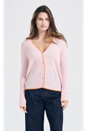 Jumper 1234 Contrast Tip Cardigan Pale Pink Neon Orange