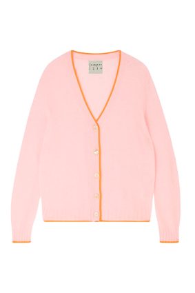 Jumper 1234 Contrast Tip Cardigan Pale Pink Neon Orange