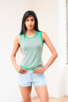 Jumper 1234 Little Stripe Tank Daisy Top Bright Green Neon Pink