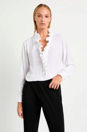 Mela Purdie Frill Neck Blouse White