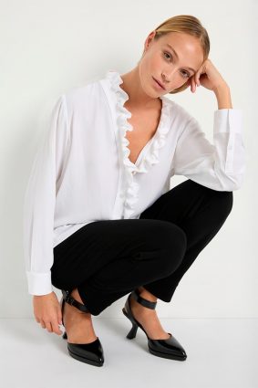 Mela Purdie Frill Neck Blouse White