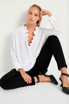 Mela Purdie Frill Neck Blouse White