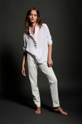 Mela Purdie Frill Neck Blouse White