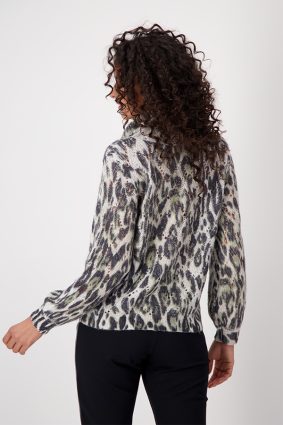 Monari All-Over Leopard Print Sweater Frz Grn