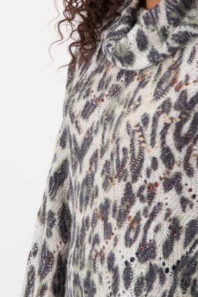 Monari All-Over Leopard Print Sweater Frz Grn