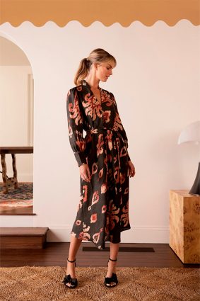 The Dreamer Label Alisha Ikat Dress Charcoal