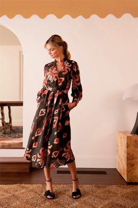 The Dreamer Label Alisha Ikat Dress Charcoal
