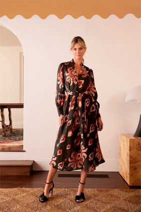 The Dreamer Label Alisha Ikat Dress Charcoal