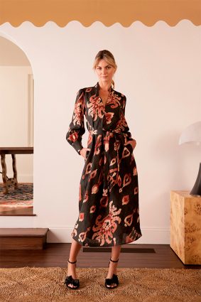 The Dreamer Label Alisha Ikat Dress Charcoal