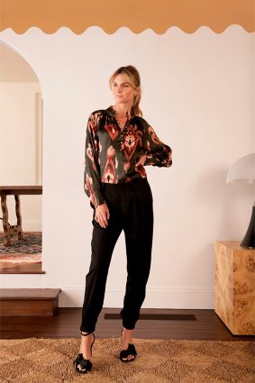 The Dreamer Label Dara Ikat Blouse Charcoal