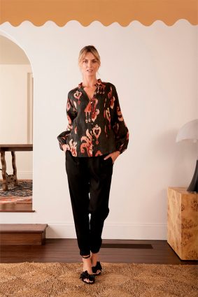 The Dreamer Label Dara Ikat Blouse Charcoal