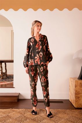 The Dreamer Label Dara Ikat Blouse Charcoal