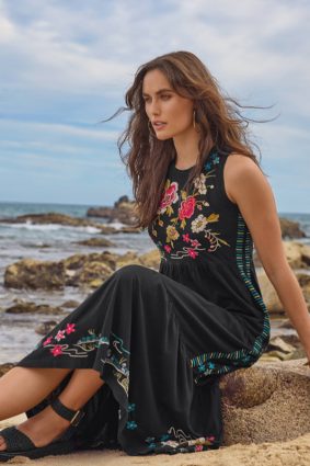 Johnny Was Tiered Maxi Tank Dress Celina Black