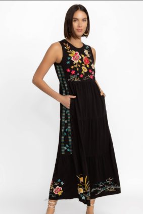 Johnny Was Tiered Maxi Tank Dress Celina Black