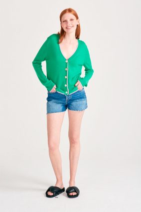 Jumper 1234 Contrast Tip Cardigan Bright Green Rose