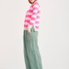 Jumper 1234 Split Hem Stripe Crew Jumper Oatmeal Hot Pink Cream