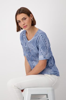 Monari Round Neck T-Shirt Indigo Ptn