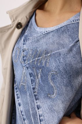 Monari Round Neck T-Shirt Indigo Ptn