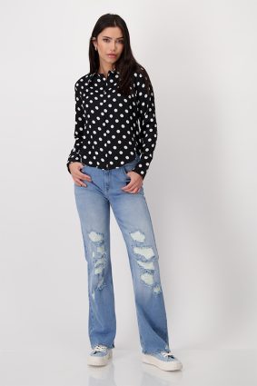 Monari Shirt Collar Blouse Black Ptn